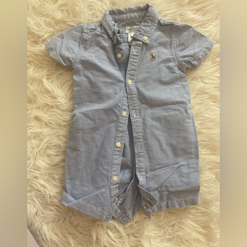 Polo Ralph Lauren Blue Button-Up Baby Romper